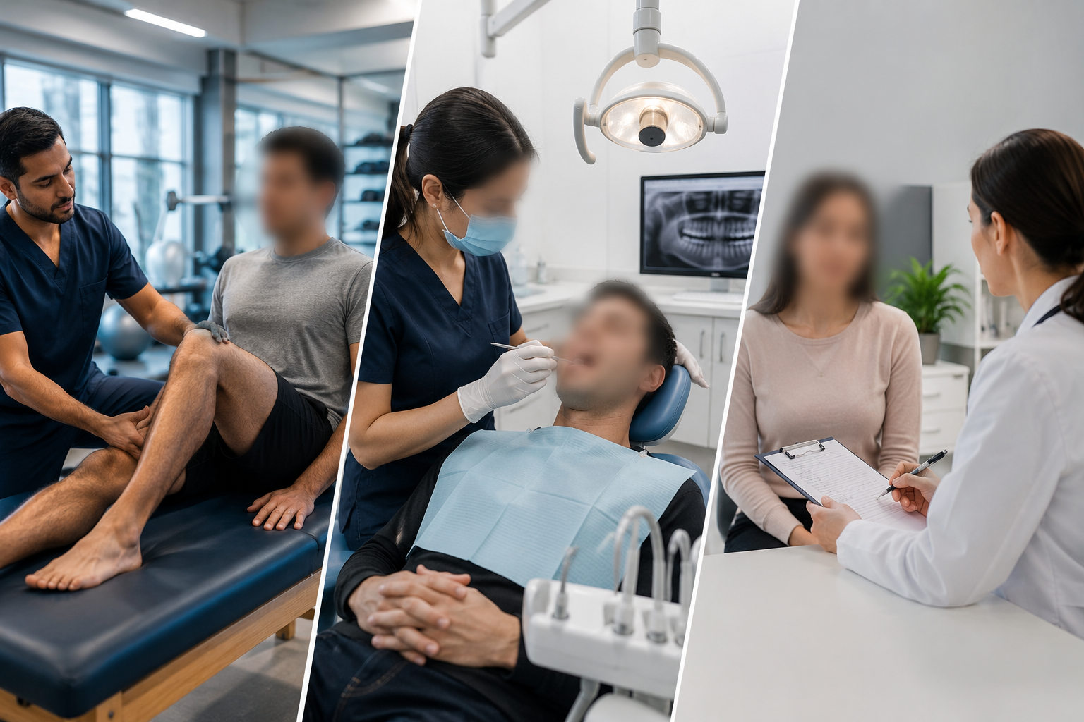 Blur patients in physiotherapy, dental, and clinic recordings