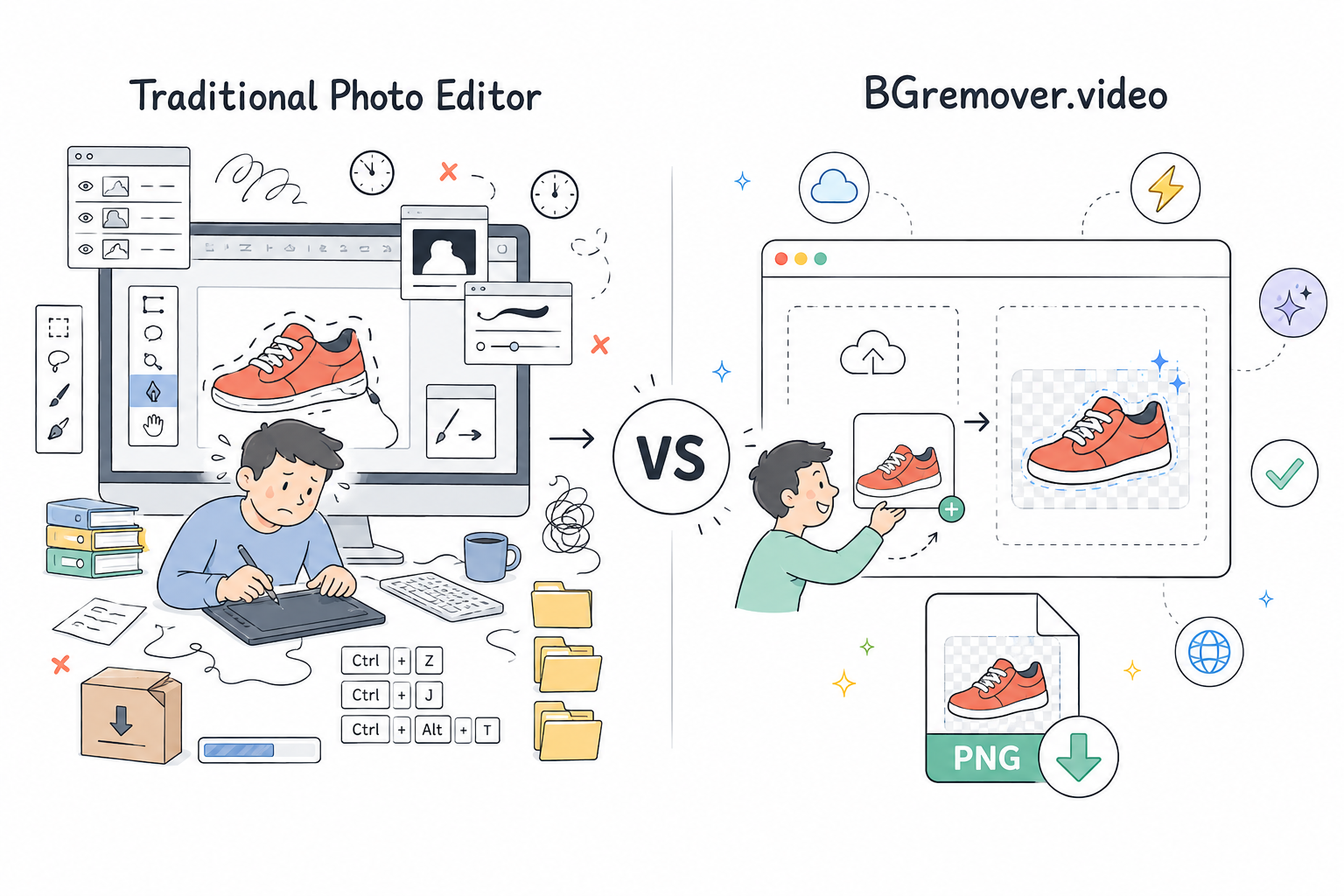 Confronto tra BGRemover.video e il software di editing immagini tradizionale