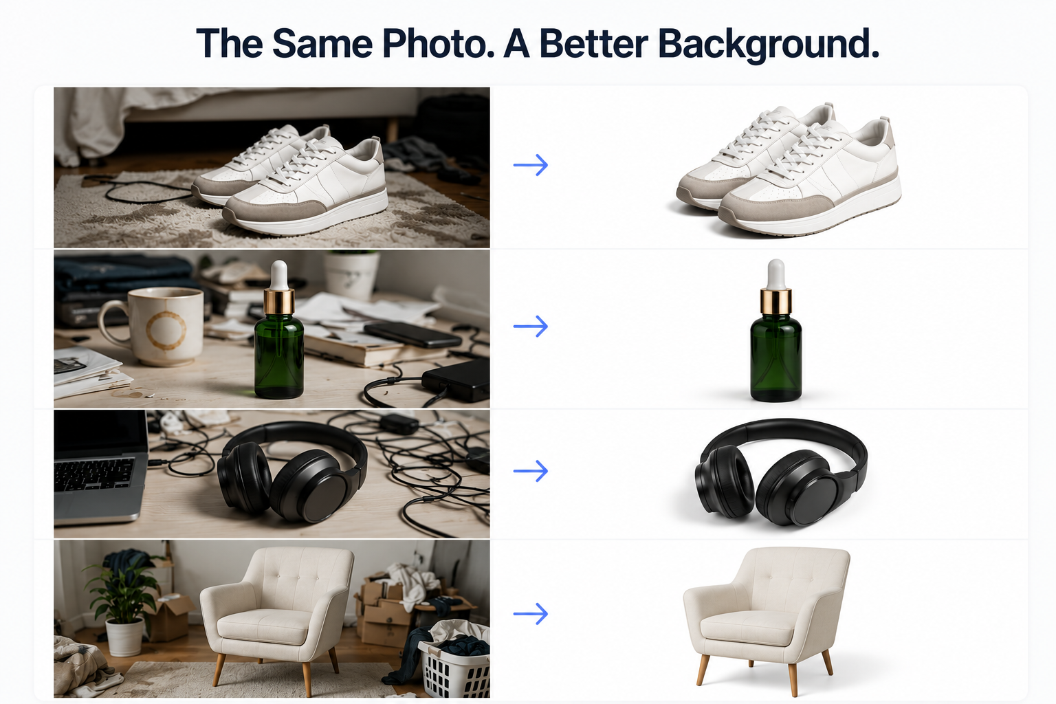 cluttered product photo background remover before after