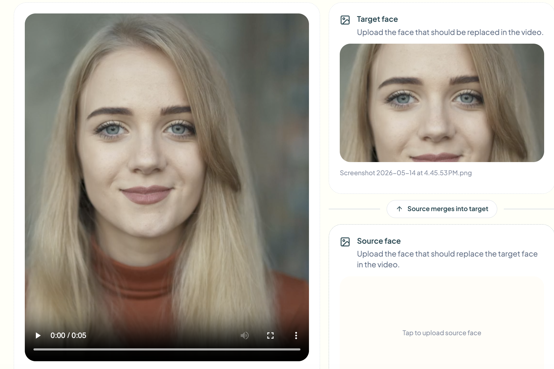 Upload reference face photo for AI faceswap