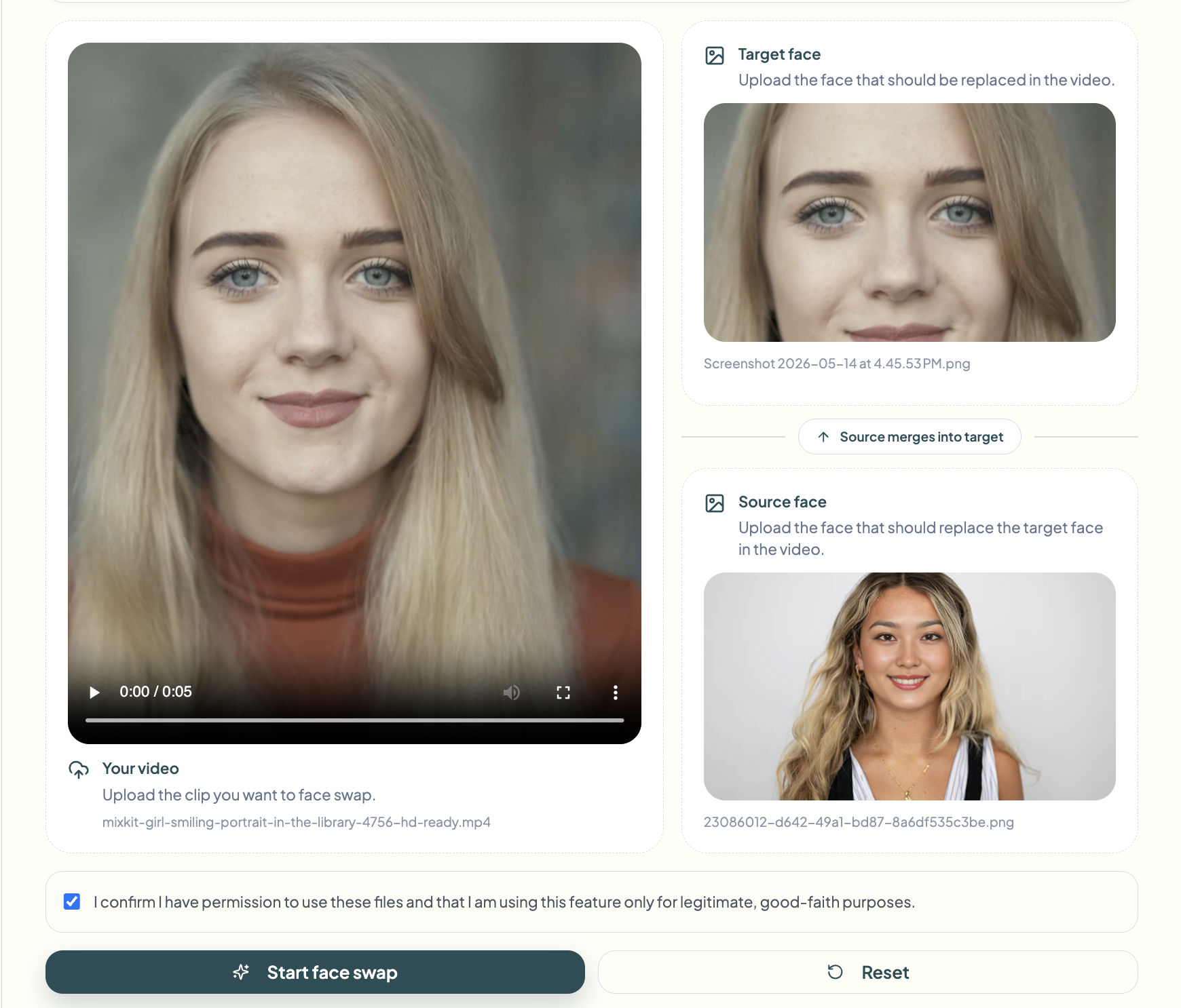 Adjust face swap settings and blending controls