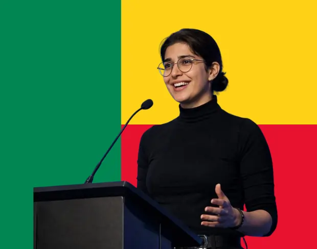 Family photo with AI-added benin flag background using video background editor tool—ready for virtual or benin flag background.