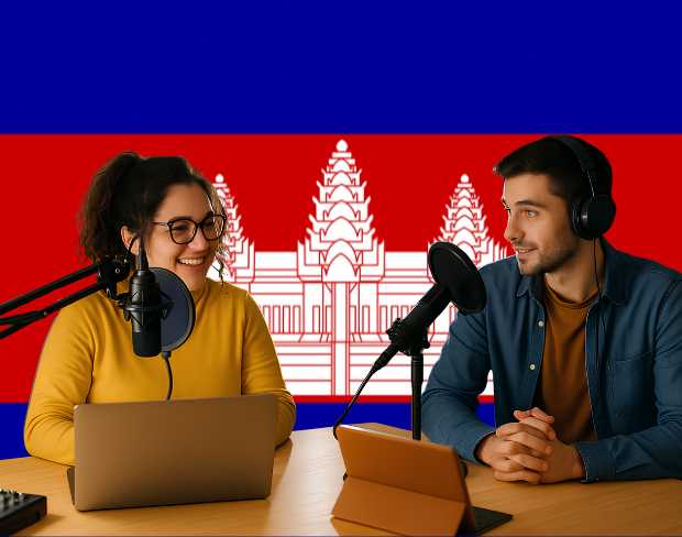 Bulk upload videos for batch cambodia flag background addition: man meditating, car, dog, child, auto cambodia flag background adder for creators.