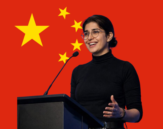 Family photo with AI-added china flag background using video background editor tool—ready for virtual or china flag background.