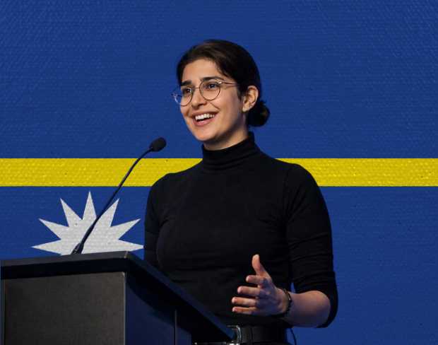 Family photo with AI-added nauru flag background using video background editor tool—ready for virtual or nauru flag background.