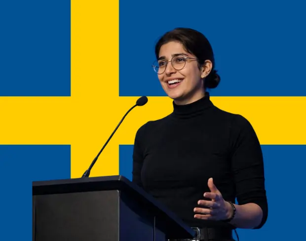 Family photo with AI-added sweden flag background using video background editor tool—ready for virtual or sweden flag background.