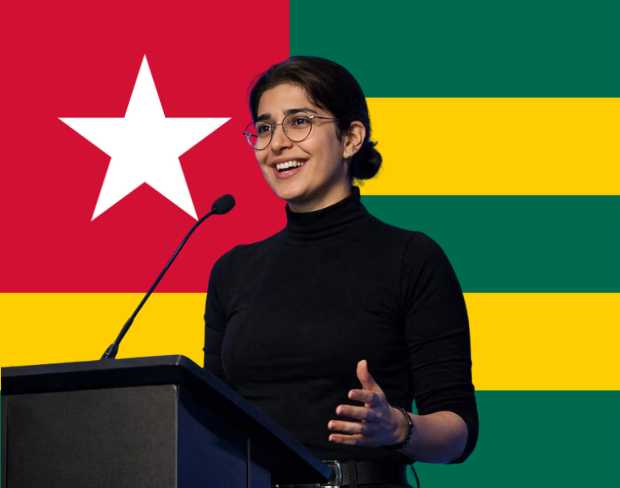 Family photo with AI-added togo flag background using video background editor tool—ready for virtual or togo flag background.
