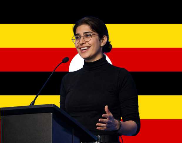 Family photo with AI-added uganda flag background using video background editor tool—ready for virtual or uganda flag background.