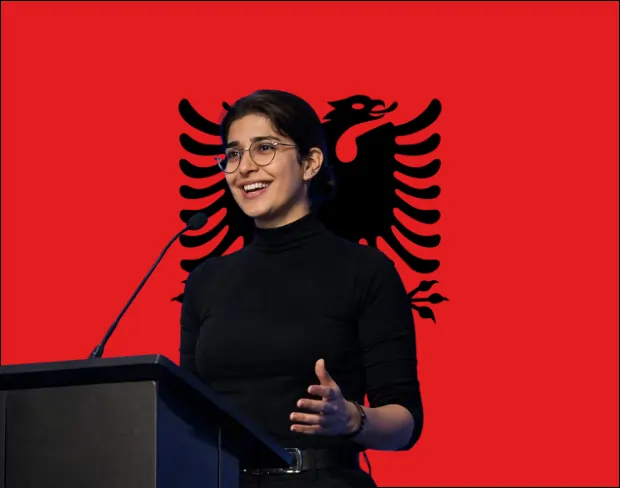 Family photo with AI-added albania flag background using video background editor tool—ready for virtual or albania flag background.