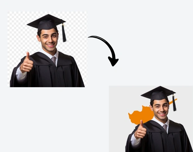 AI video editor showing woman with ready-to-use cyprus flag background adding templates for office, classroom, and home—no green screen needed.