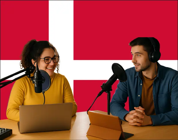 Bulk upload videos for batch denmark flag background addition: man meditating, car, dog, child, auto denmark flag background adder for creators.