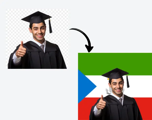 AI video editor showing woman with ready-to-use equatorialguinea flag background adding templates for office, classroom, and home—no green screen needed.