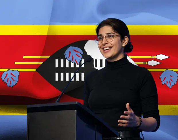 Family photo with AI-added eswatini flag background using video background editor tool—ready for virtual or eswatini flag background.