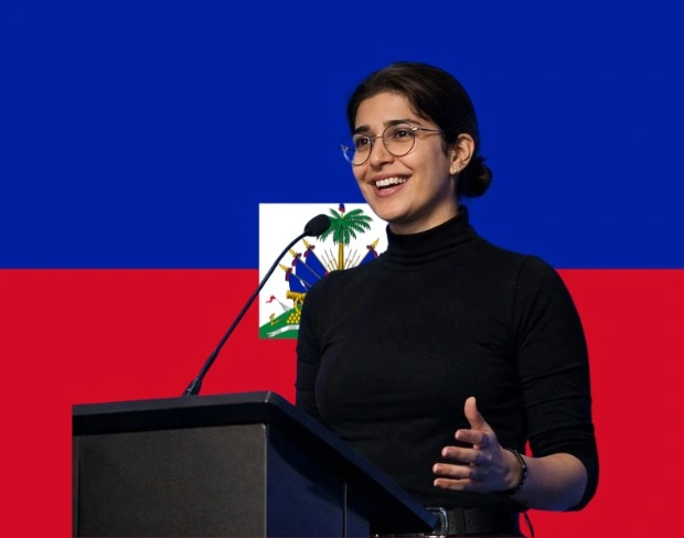 Family photo with AI-added haiti flag background using video background editor tool—ready for virtual or haiti flag background.