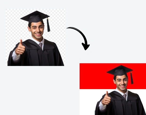 AI video editor showing woman with ready-to-use indonesia flag background adding templates for office, classroom, and home—no green screen needed.
