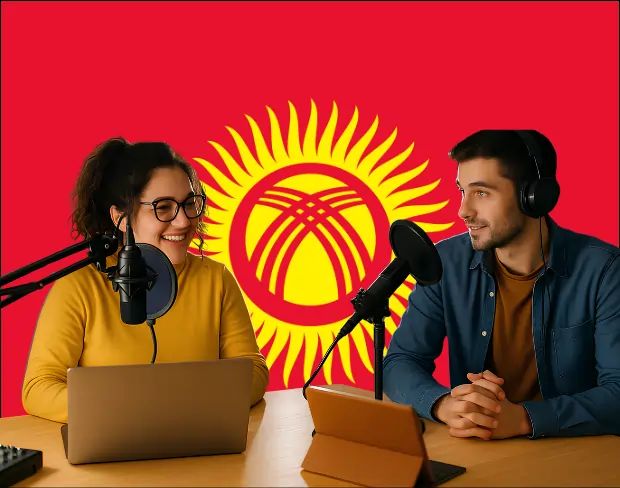 Bulk upload videos for batch kyrgyzstan flag background addition: man meditating, car, dog, child, auto kyrgyzstan flag background adder for creators.