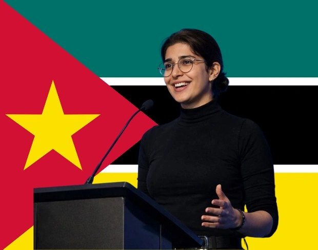 Family photo with AI-added mozambique flag background using video background editor tool—ready for virtual or mozambique flag background.