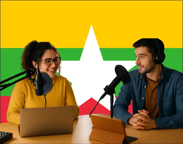 Bulk upload videos for batch myanmar flag background addition: man meditating, car, dog, child, auto myanmar flag background adder for creators.