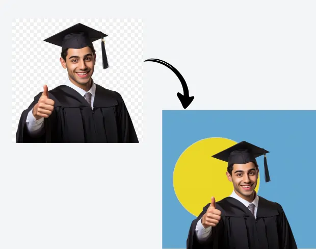 AI video editor showing woman with ready-to-use palau flag background adding templates for office, classroom, and home—no green screen needed.
