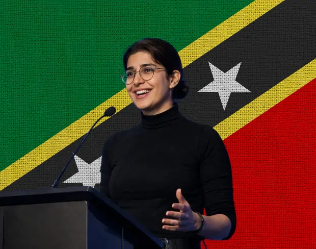 Family photo with AI-added saintkittsandnevis flag background using video background editor tool—ready for virtual or saintkittsandnevis flag background.