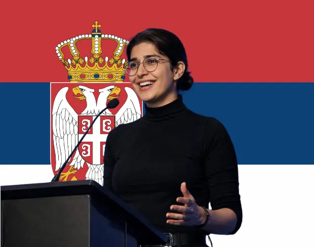 Family photo with AI-added serbia flag background using video background editor tool—ready for virtual or serbia flag background.