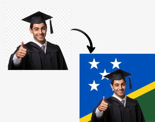 AI video editor showing woman with ready-to-use solomonislands flag background adding templates for office, classroom, and home—no green screen needed.