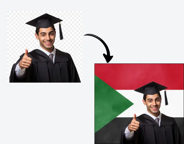 Family photo with AI-added sudan flag background using video background editor tool—ready for virtual or sudan flag background.
