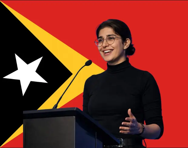 Family photo with AI-added timorleste flag background using video background editor tool—ready for virtual or timorleste flag background.